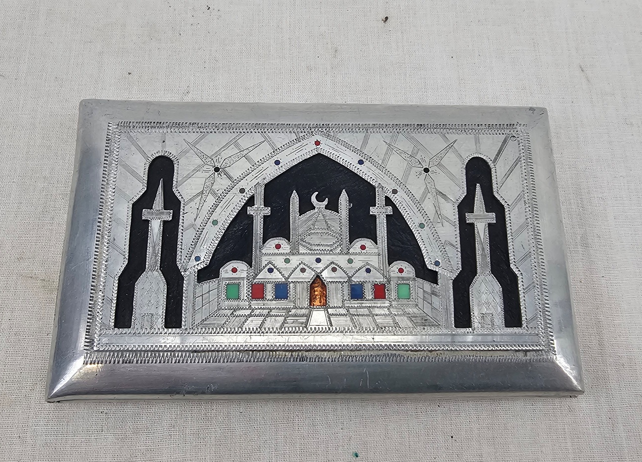 WW2 Era Aluminium Enamelled Indian Palace Cigarette Case