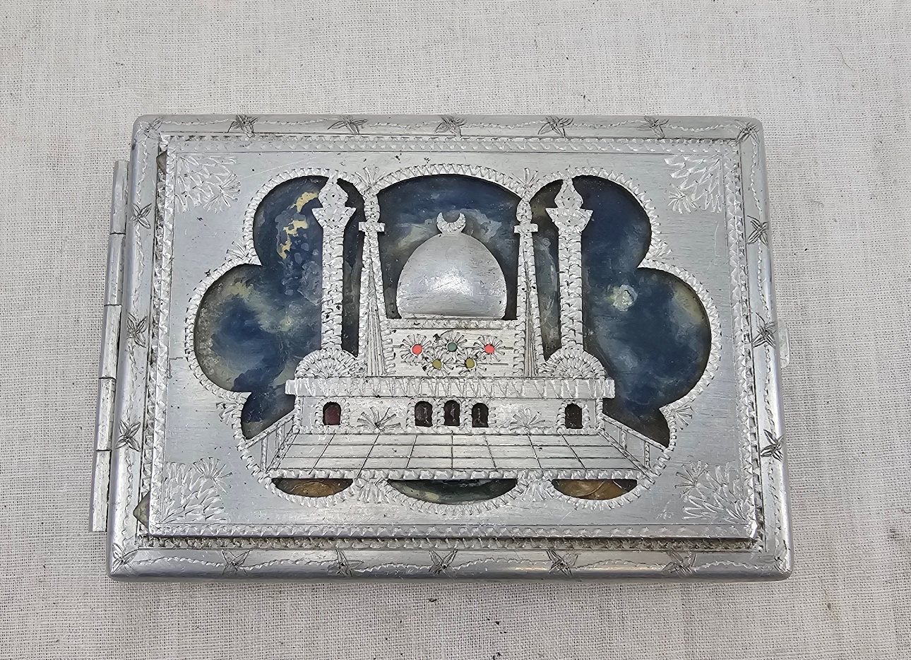 WW2 Era Aluminium Enamelled Indian Palace Cigarette Case #2