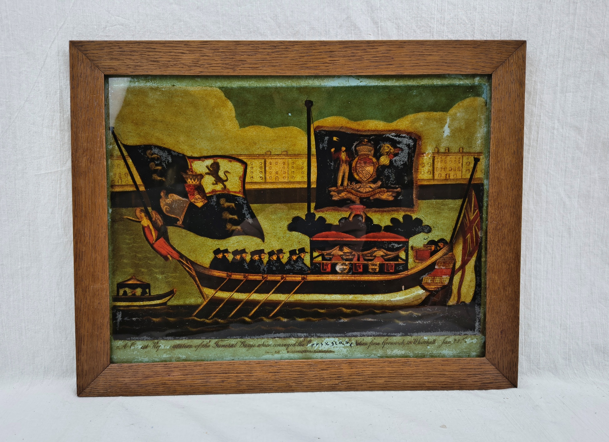 1806 Reverse Painting On Glass Of Admiral Lord Nelson's Funeral Barge