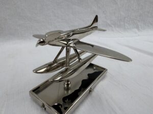 1931 Chromed Brass Schneider Trophy Supermarine S.6B Seaplane Mascot With Map