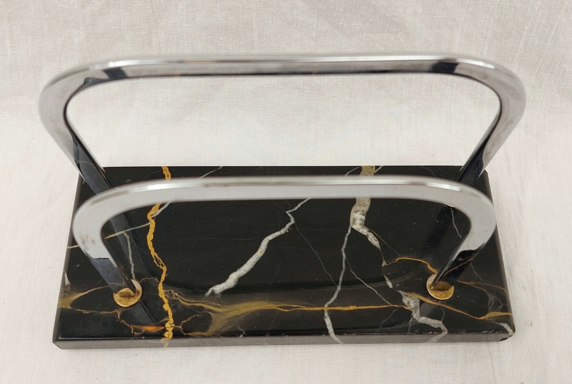 Art Deco Italian Portoro Marble Inkwell With Pen Rest And Letter Holder - Image 7