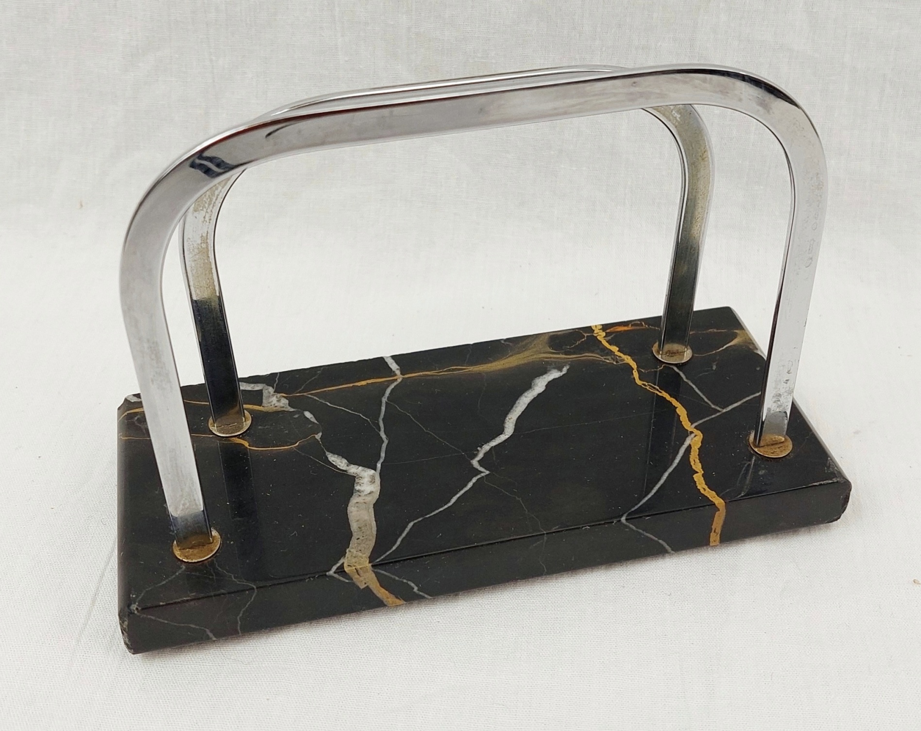 Art Deco Italian Portoro Marble Inkwell With Pen Rest And Letter Holder - Image 4