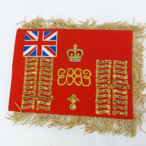 British, Grenadier Guards Colours – Hand-Embroidered Miniature Queen’s Colour (Bullion Work), Battle Honours Display Panel