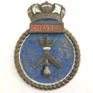 British, HMS Chevron – Cast Bronze-Alloy Royal Navy Ship’s Screen Crest, Hand-Painted