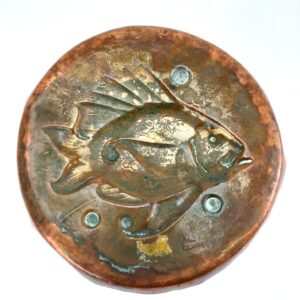 British, Interwar, Newlyn School Arts & Crafts Copper Dish-Tray, Koi Motif
