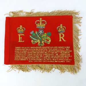 British, Life Guards Colours - Queen Elizabeth II, Hand-Embroidered Miniature (Bullion Work), Battle Honours Display Panel, Ceremonial Table Flag, Miniature Standard