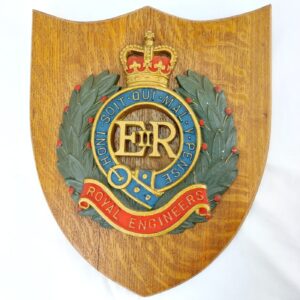 British, Royal Engineers Wall Plaque, Large Hand-Painted Crest on Timber Shield