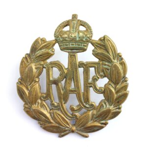 British, WW1, Royal Air Force RAF Cap Badge, Kings Crown, Brass, 2 Lugs