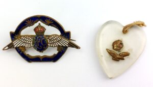 British, WW1, Royal Flying Corps Sweetheart Brooch & Early Celluloid Heart Pendant (2)