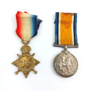 British, WWI, Medal Pair to L-11541 Sjt F. Bevis, Middlesex Regiment, 1914–15 Star & British War Medal (Gunshot Wound to the Neck 1915) (2)