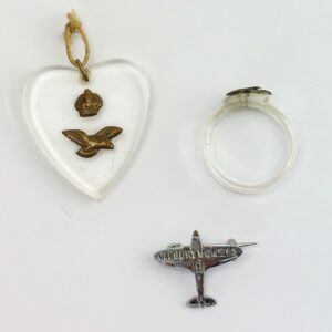 British, WWII Era, RAF Sweetheart Items Group, incl. Lucite Ring, Pendant and Oldbury Women’s Spitfire Fund Pin