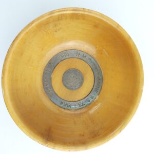 Canada, 1964, HMS Okanagan (SS-73) Keel-Laying Commemorative Wooden Bowl – With Inset 1964 Canadian 50-Cent Piece