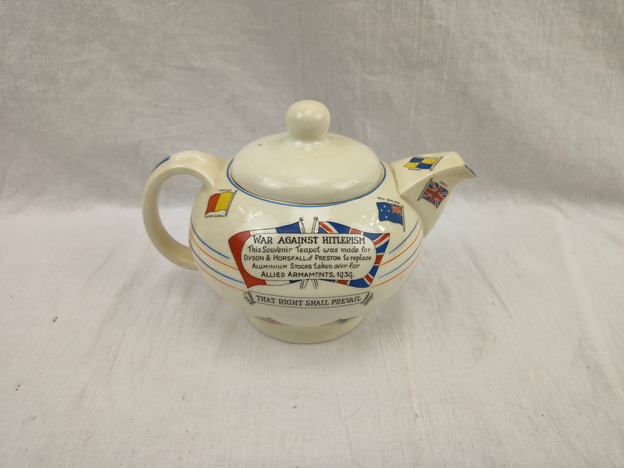 Circa 1939 Crown Ducal War Against Hitlerism Souvenir Teapot