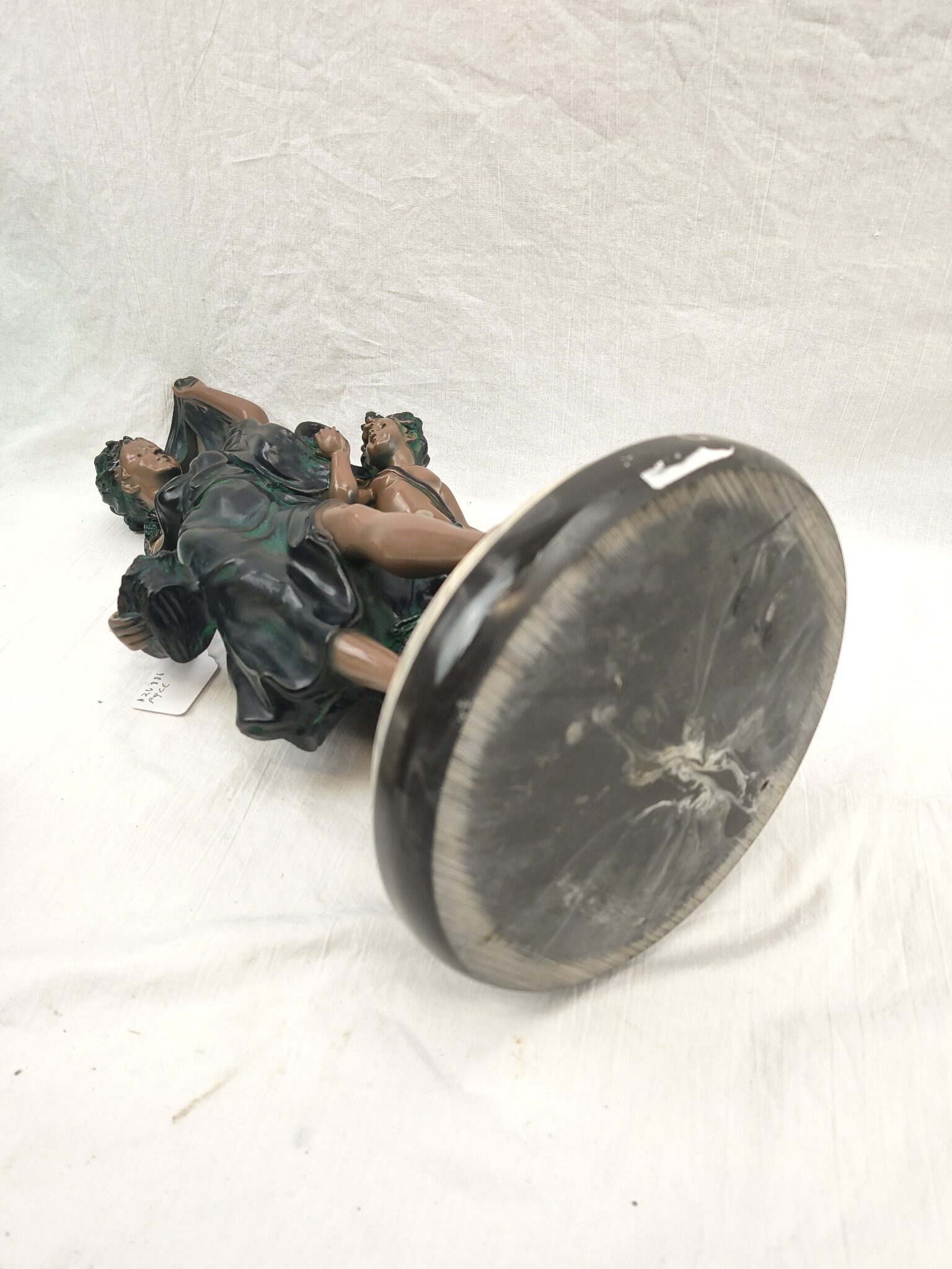Edwardian Painted Spelter Lady And Cherub Group Statue On A Marble Base - Image 8