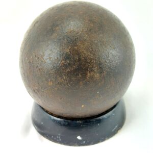 English, 1645, 4½ lb Iron Cannonball, Battle of Naseby, with Wooden Base