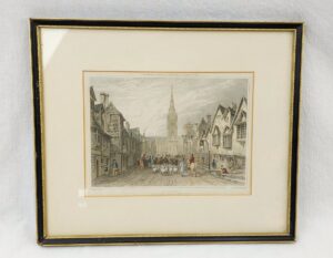 Framed 1830 Hand Coloured Engraving Of Castle Street Salisbury