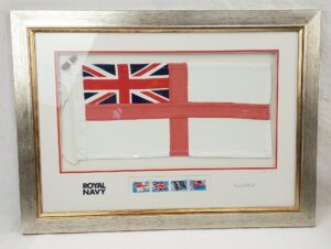 Framed Royal Navy And Royal Mail Flag And Stamps Display