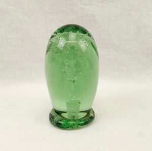Victorian Green Floral Dump Glass Paperweight With Base