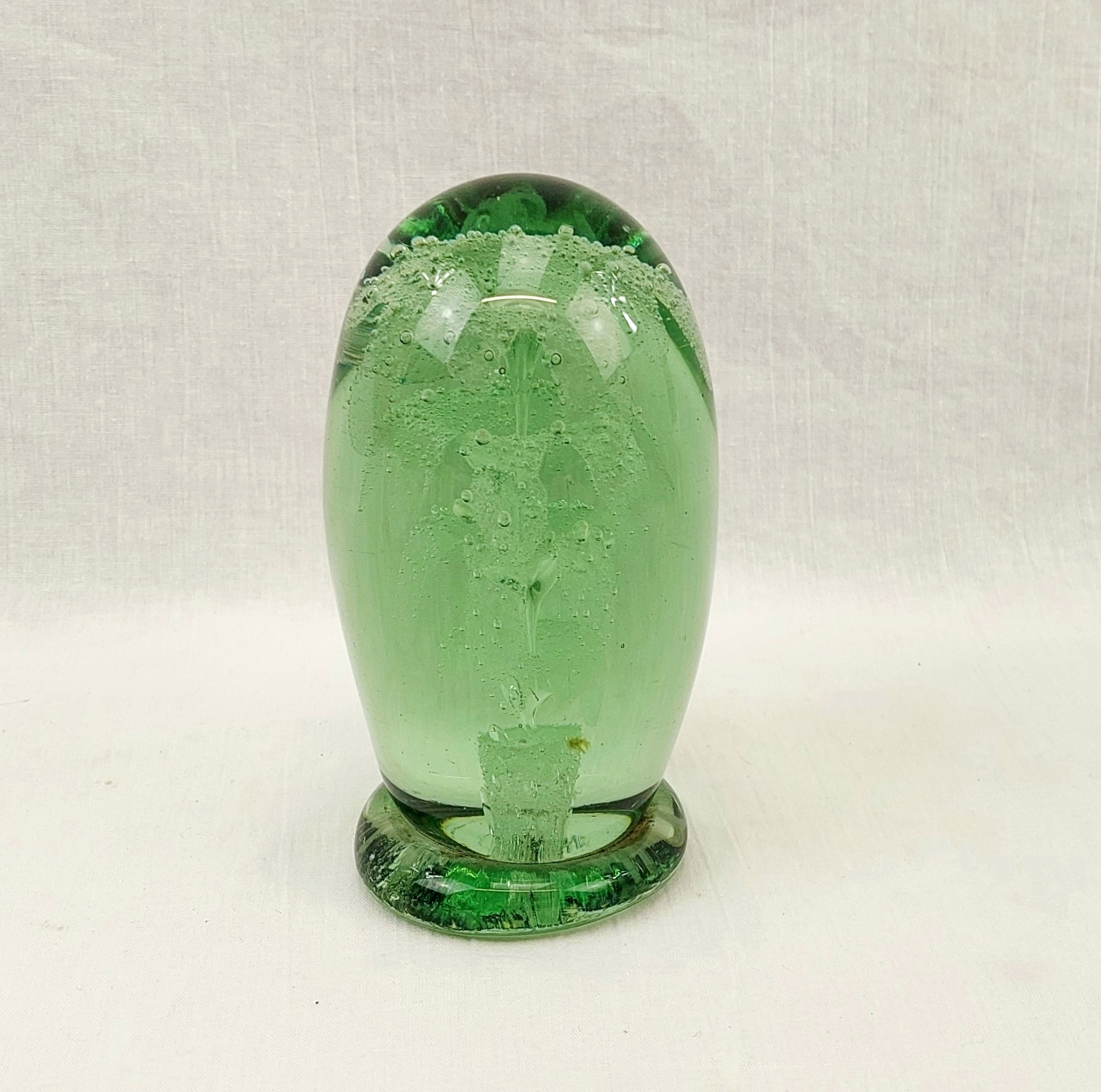 Victorian Green Floral Dump Glass Paperweight With Base