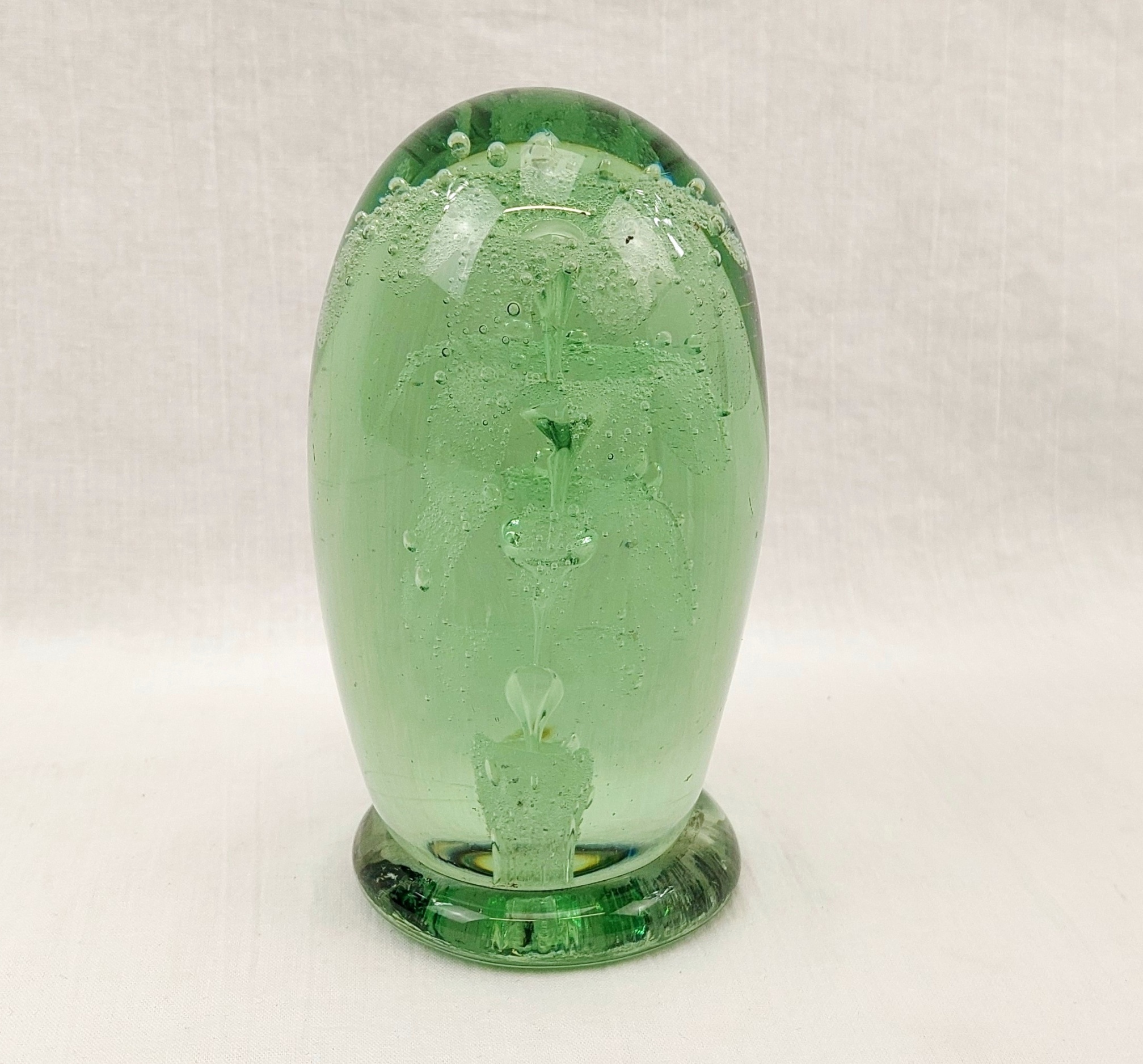 Victorian Green Floral Dump Glass Paperweight With Base - Image 4