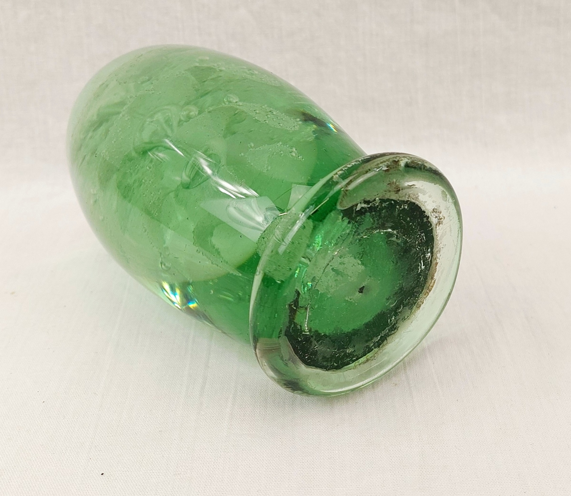 Victorian Green Floral Dump Glass Paperweight With Base - Image 6
