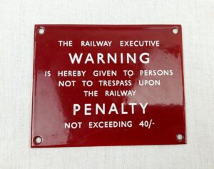 Vintage LMS Enamelled Railway Executive Trespasser Warning Sign