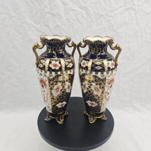 Pair Of Fine 1907 Royal Crown Derby Imari Pattern Slender Vases with Maker's Mark