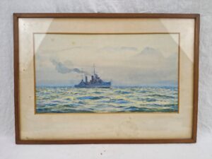 1935 Watercolour HMS Amphion Presented Designer Thomas Boulton By Her Officers