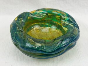 1970s Signed Mdina Sand and Sea Pattern Glass Ashtray