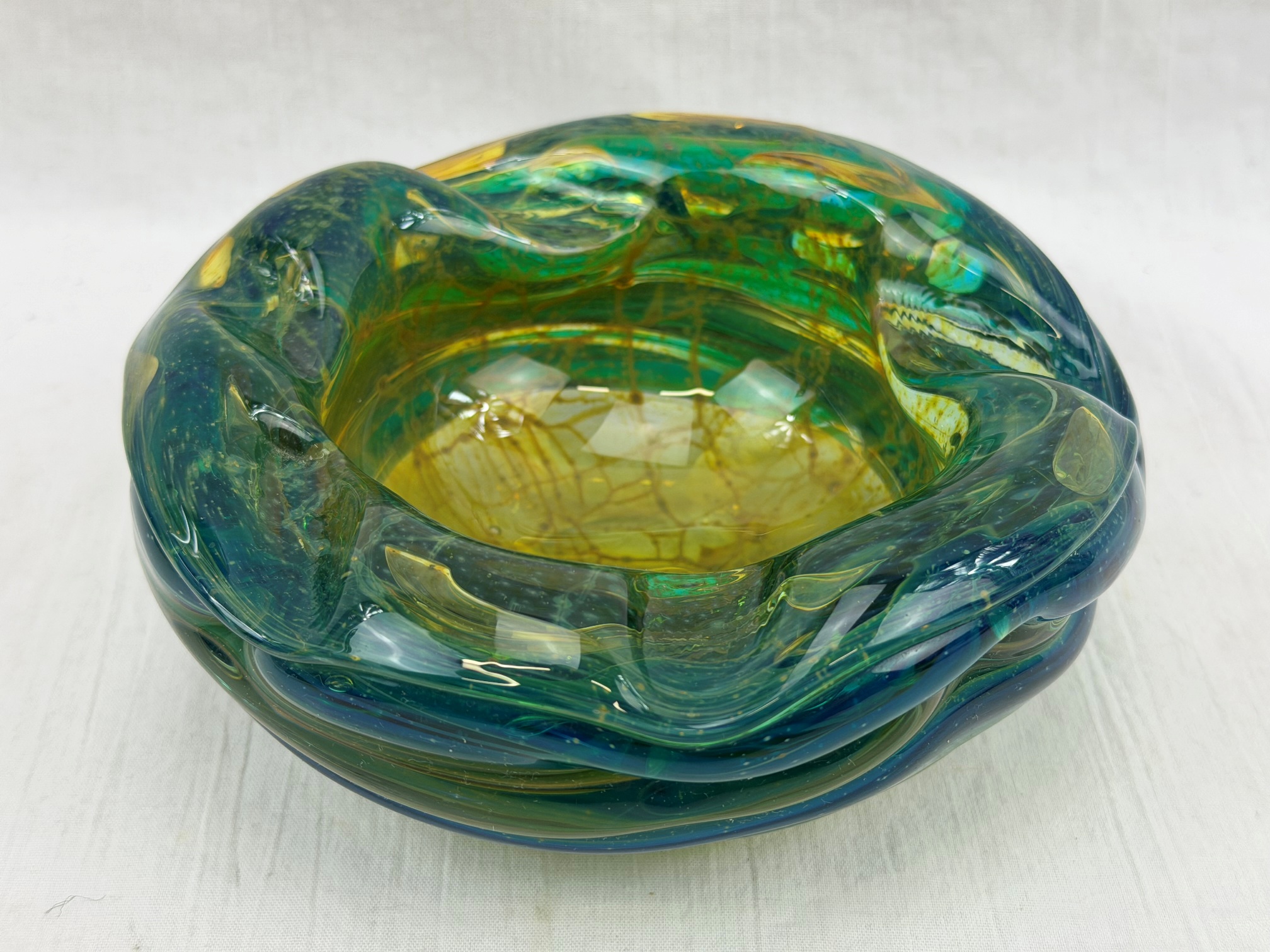 1970s Signed Mdina Sand and Sea Pattern Glass Ashtray - Image 2