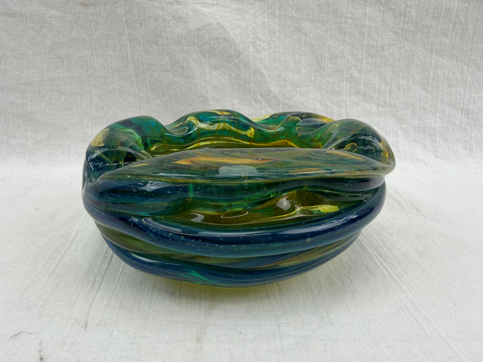 1970s Signed Mdina Sand and Sea Pattern Glass Ashtray - Image 3