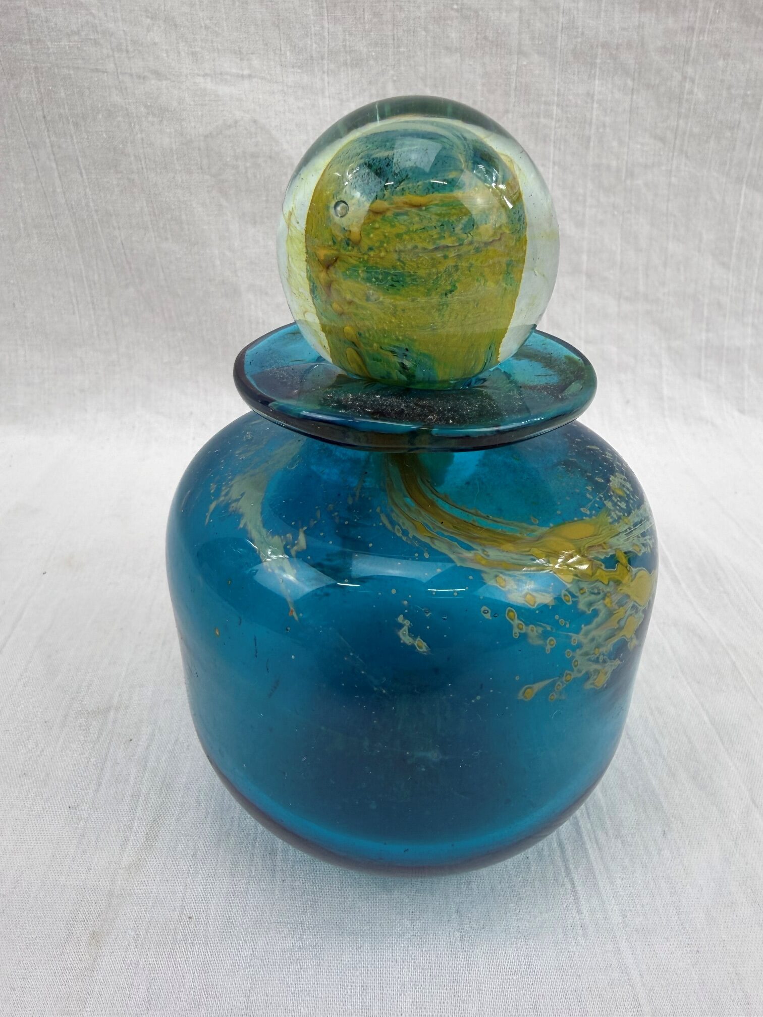 1970s Signed Mdina Sand and Sea Pattern Glass Stoppered Perfume Bottle