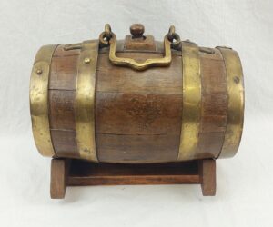 Antique Brass Bound Oak Spirits Keg With Stand