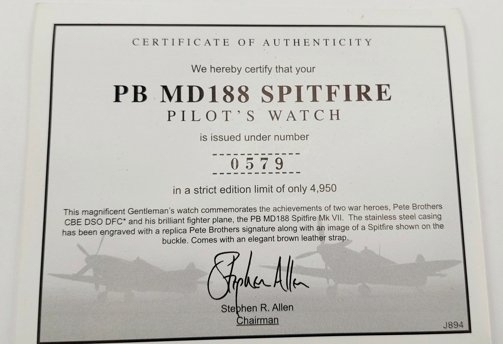 Boxed Gents Stainless Steel Windsor & Allen PB MD188 Spitfire Pilot’s Watch - Image 13