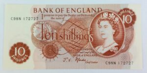 British, 1966–1970, Bank of England Ten Shillings Banknote, Fforde Signature – C98N 172727