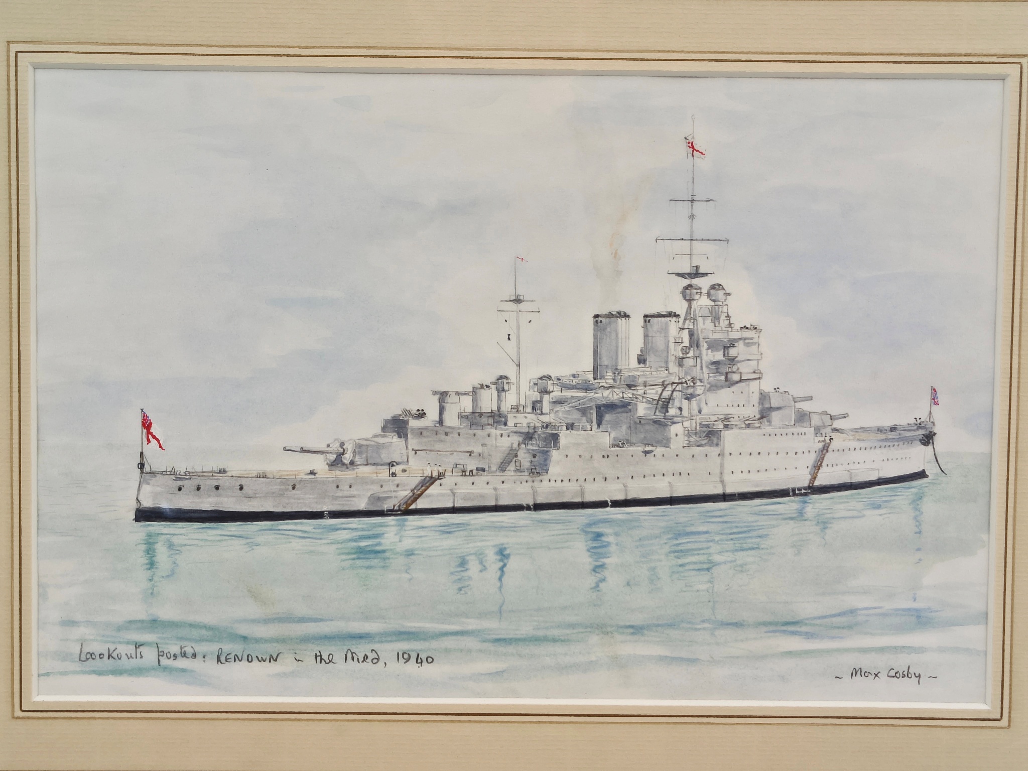 Contemporary Watercolour Of HMS Renown 1940 In The Med By Max Crosby - Image 2