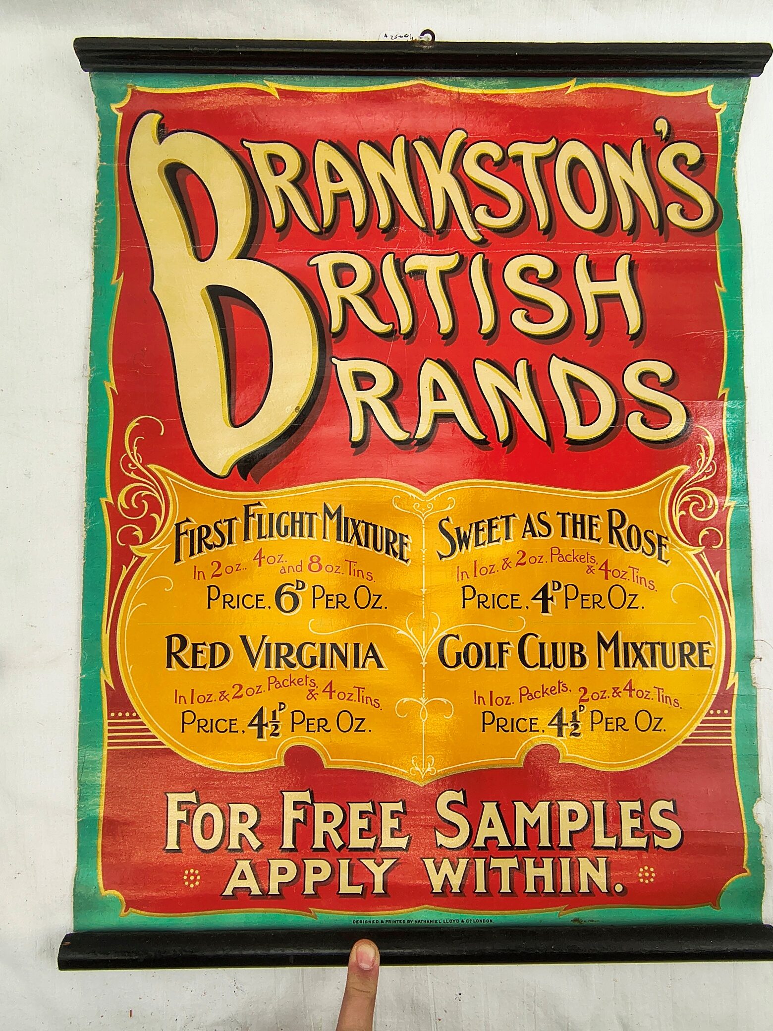 Early 20th Century Brankstons British Brands Tobacco Advertising Scroll