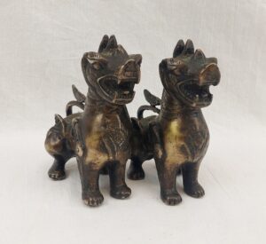 Early To Mid 20th Century Pair Of Bronze Chinese Foo Dogs