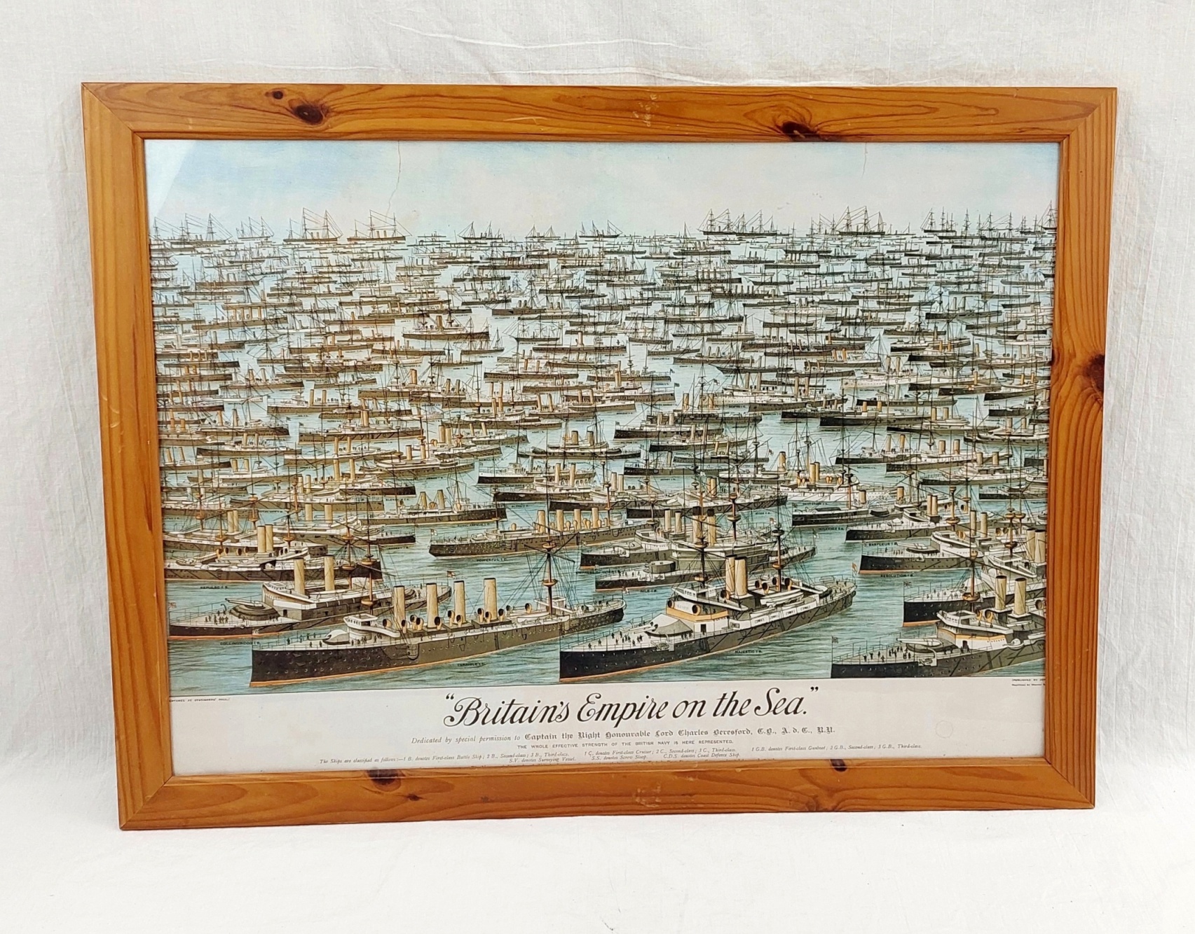 Victorian Framed And Glazed Britain's Empire Of The Sea Chromolithograph