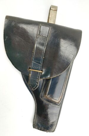 German, WW2, Black Leather Holster, Likely Beretta M1934 – With Eagle Stamp, Marked KM42 (German-Italian Occupation)