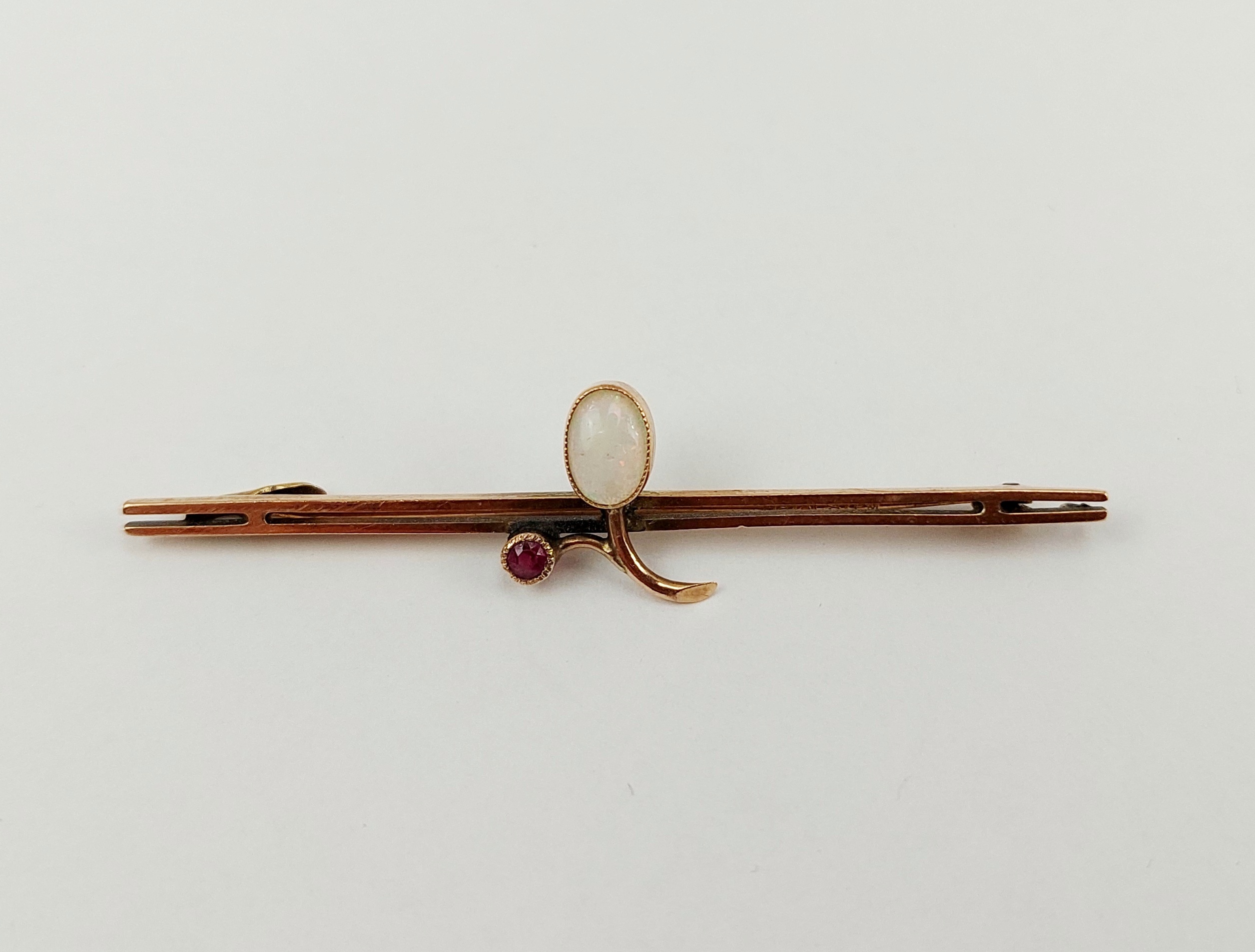 9ct Gold Opal & Ruby Bar Brooch