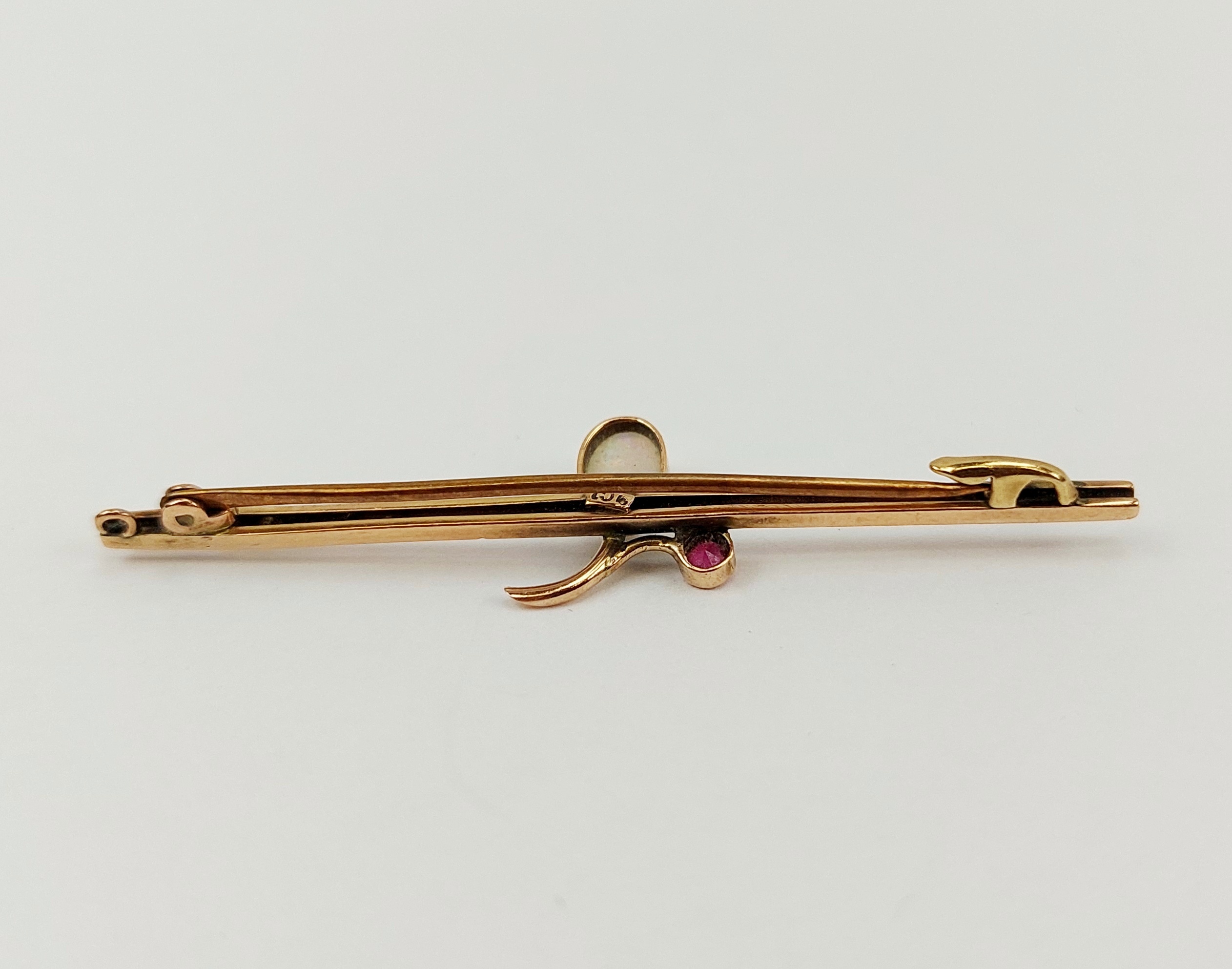 9ct Gold Opal & Ruby Bar Brooch - Image 4