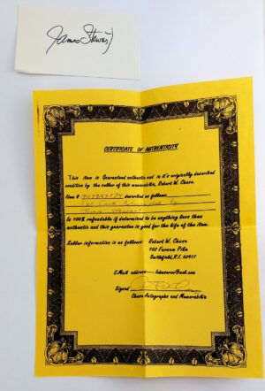 James Stewart, c.1960s – Autograph on Card with Period Certificate of Authenticity