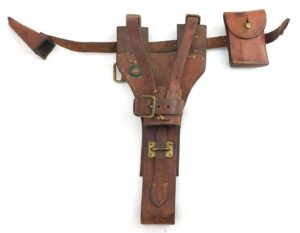Portugal, WW1 — c. 1910–1915, Cavalry Leather Belt Rig with Sword-Frog & Metal-Lined Pick-Axe—Entrenching-Tool Carrier / CEP Trench-Kit Carrier