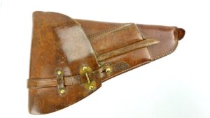 Swedish, 1940s, Lahti m/40 Pistol Leather Holster, Early Brass-Fittings Pattern – With Tool & Rod Compartments