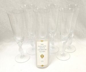 Six Igor Carl Faberge For Franklin Crystal Snow Dove Crystal Champagne Glasses