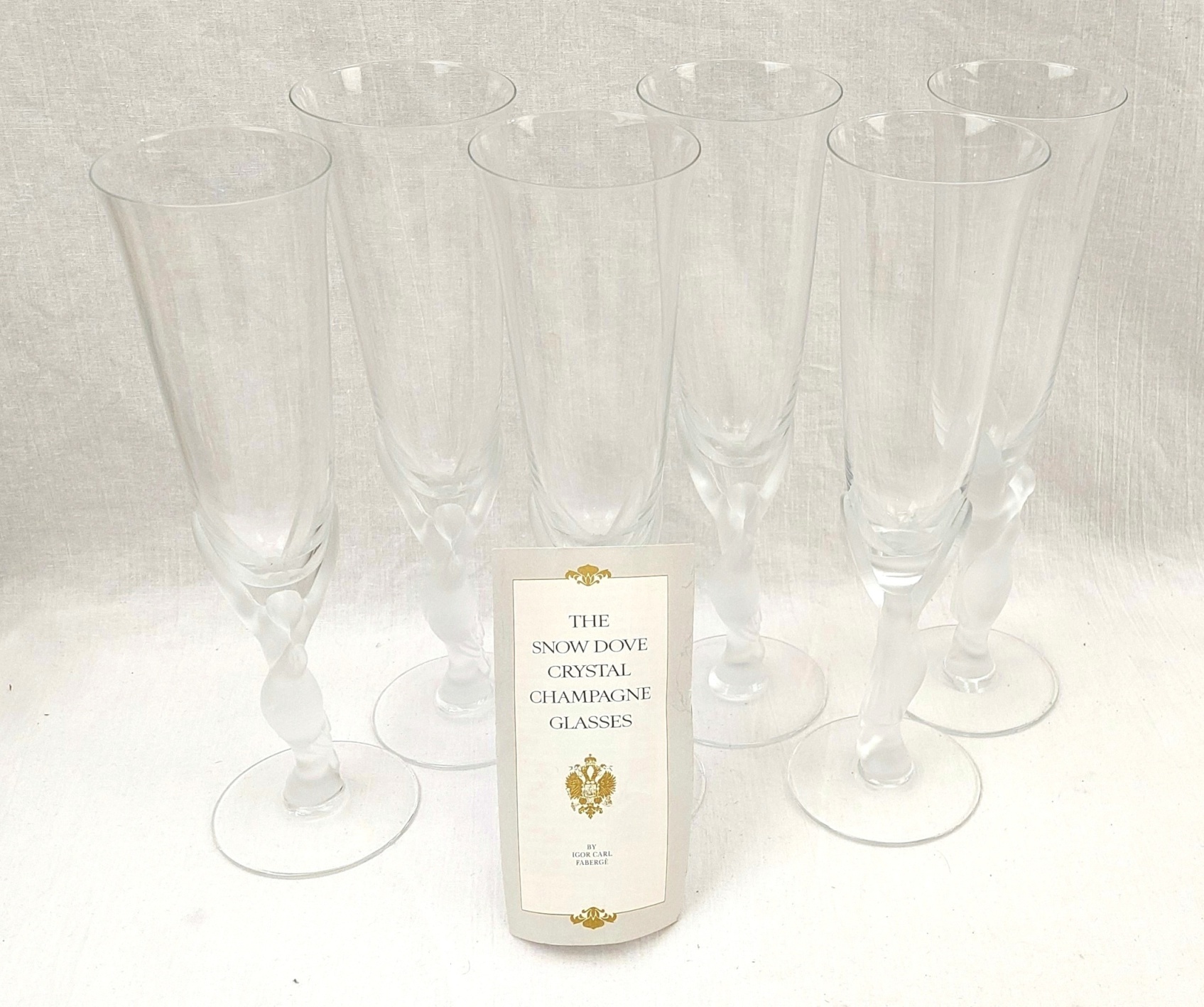 Six Igor Carl Faberge For Franklin Crystal Snow Dove Crystal Champagne Glasses