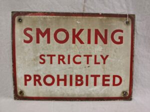 Vintage Southern Railways Smoking Prohibited Warning Enamel Sign