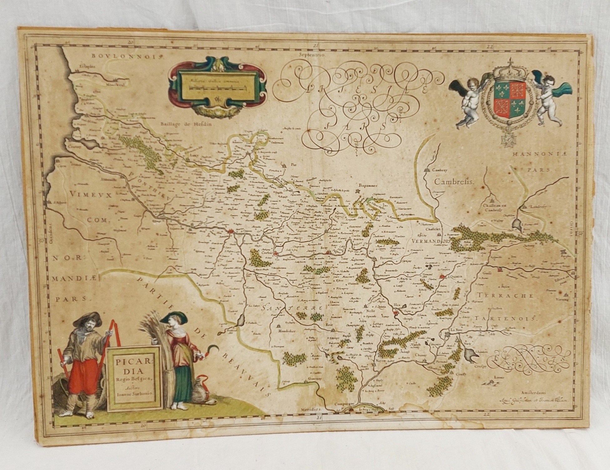1644 Blaeu Hand Coloured Map Of Picardy