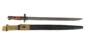 British, WWI-Dated 1917, Pattern 1907 SMLE Bayonet by James A. Chapman, with No. I Mk II Scabbard & 1937 Pattern Web Frog